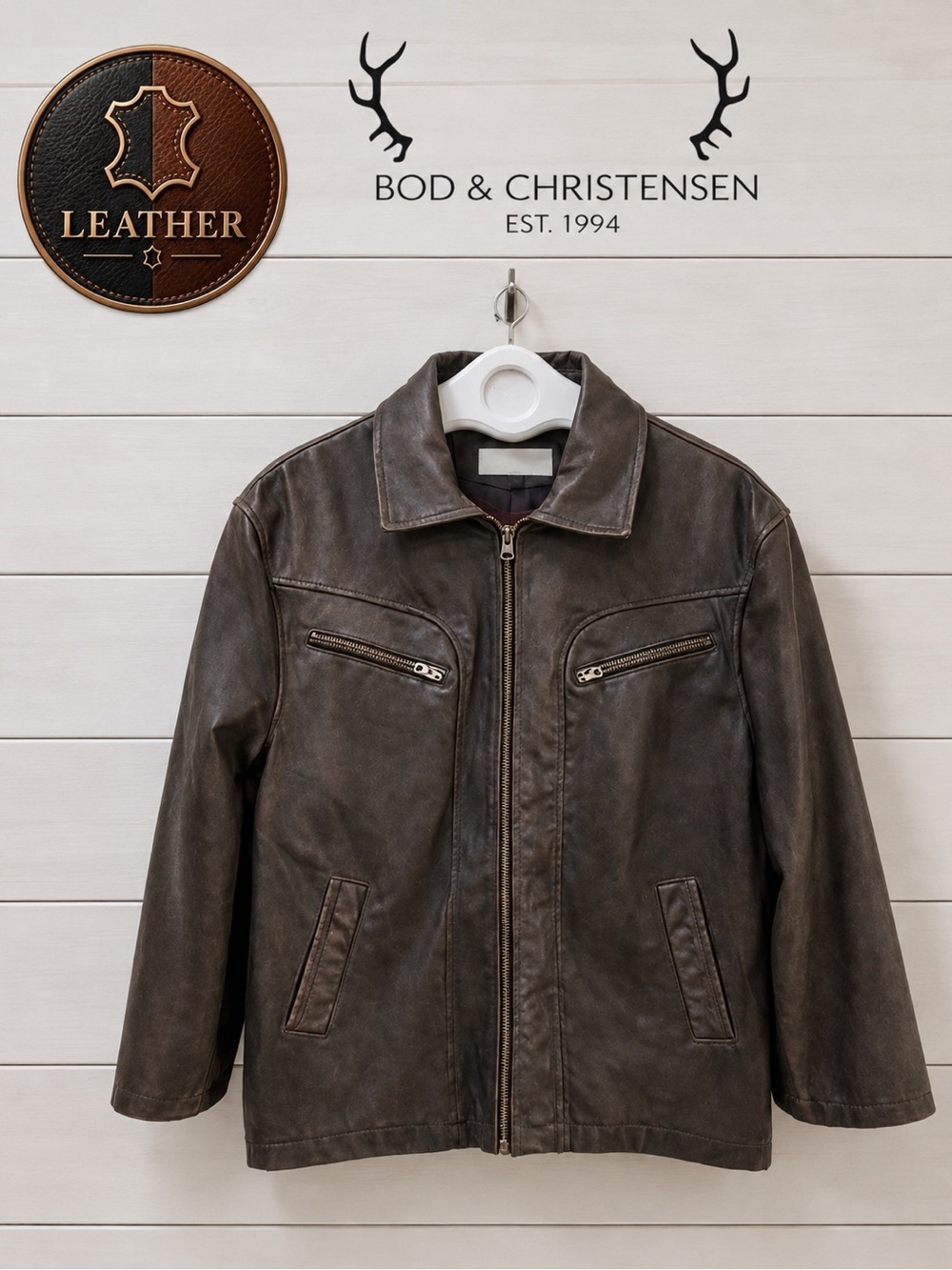BOD & CHRISTENSEN Brown Genuine Leather Jacket Size 2XL